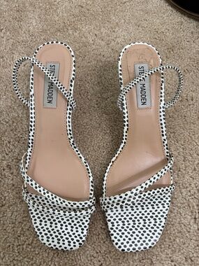 Steve Madden White with Black Polka Dot Strappy Heels